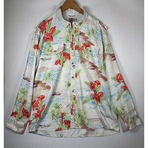 Faherty All Day Air UPF Button Up Shirt Mens XL White Floral Hawaiian Fishing